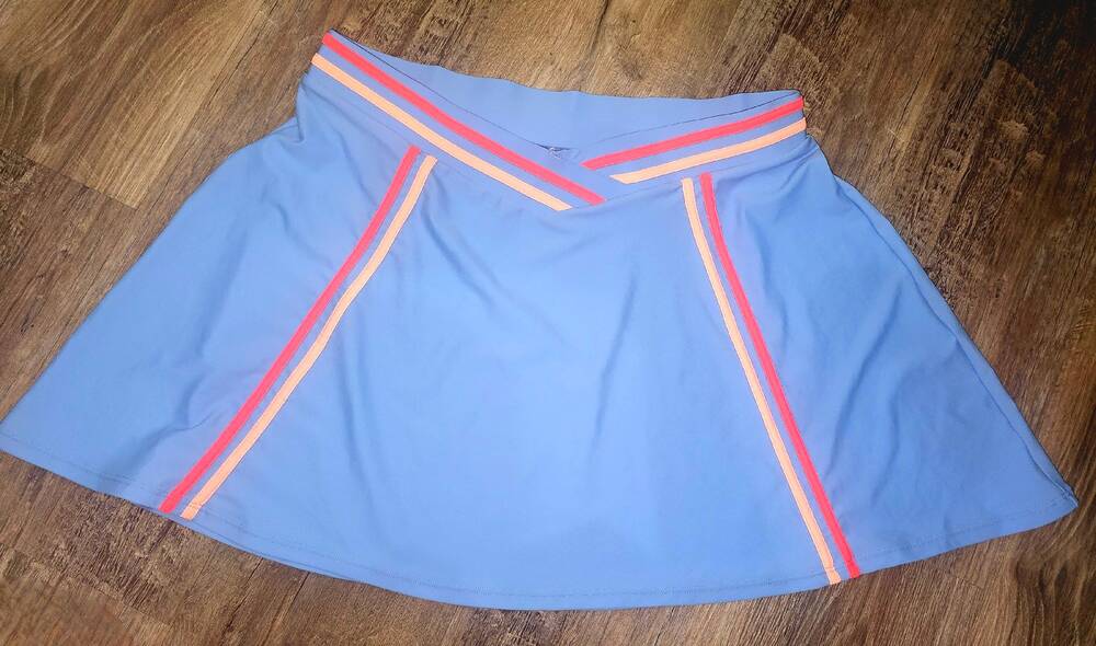 Popvil Swim Skirt Blue XL With Pink Peach Stripe Trim